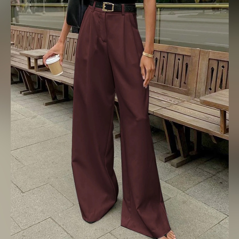 Commense Solid Wide-Leg Pants Without Belt